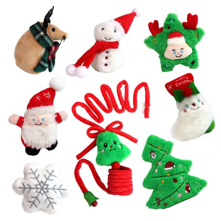 Xmas Cat Toys Plush Christmas Tree Snowman Santa Snowflake Stocking Bell