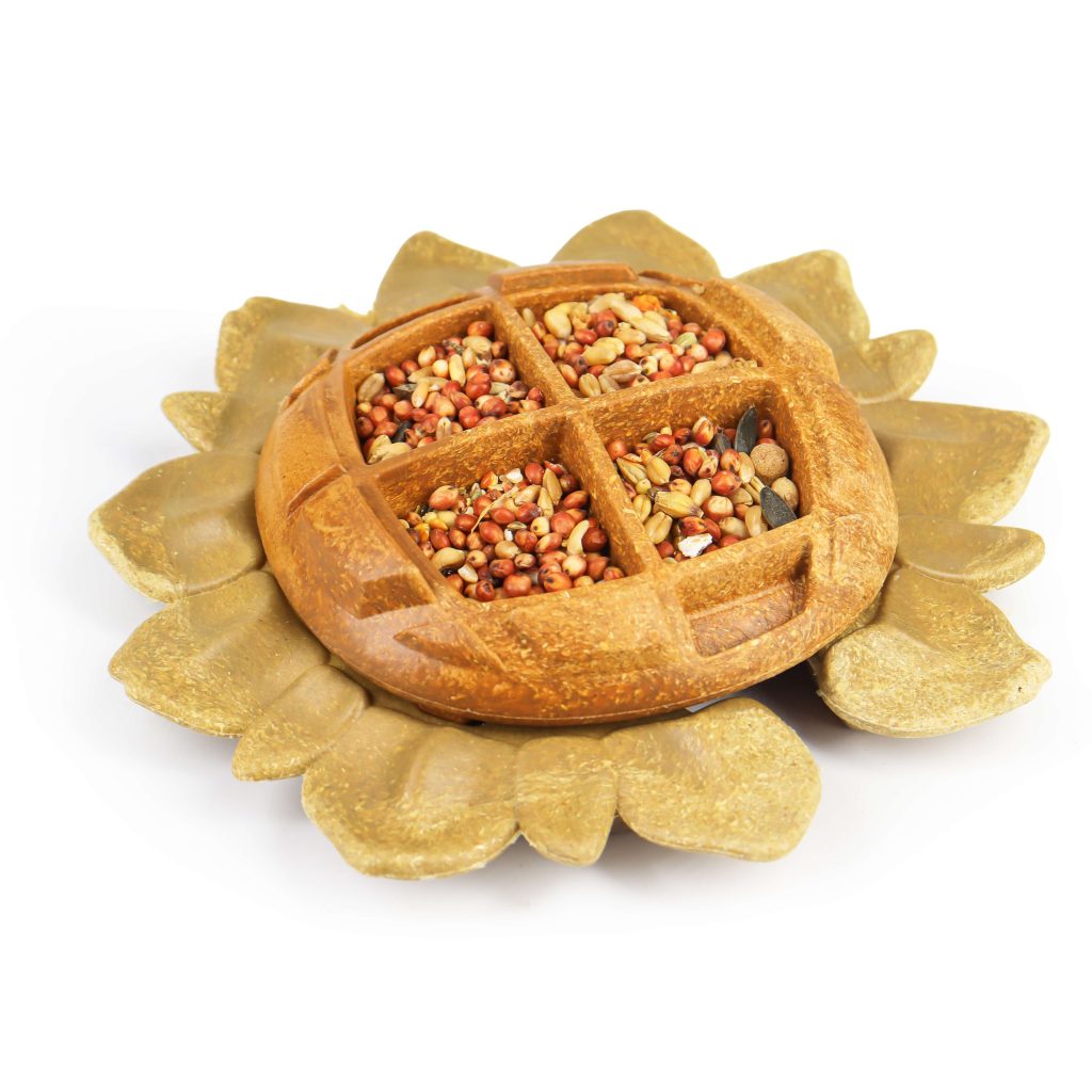 Sunflower shaped edible small animal food bowl and chew toy